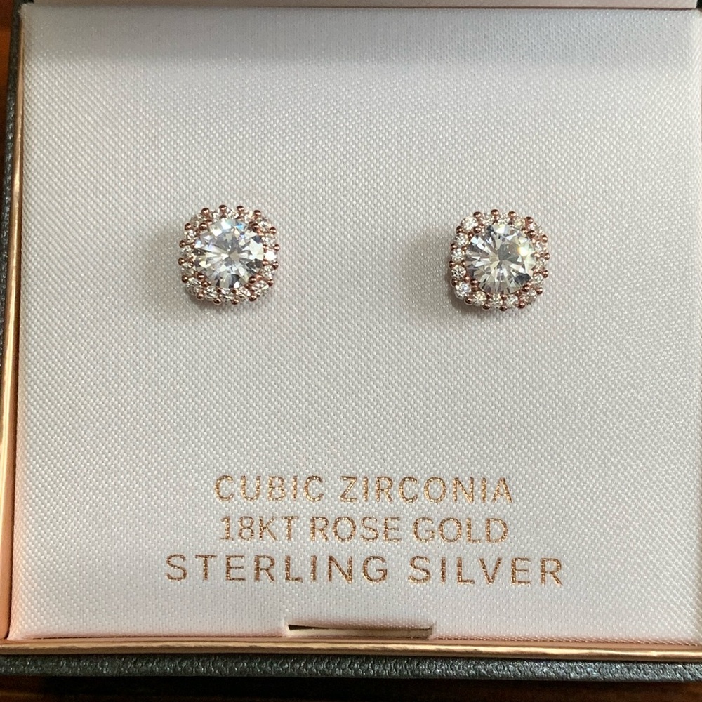 NWT Primrose 18K rose gold over SS CZ stud earrings